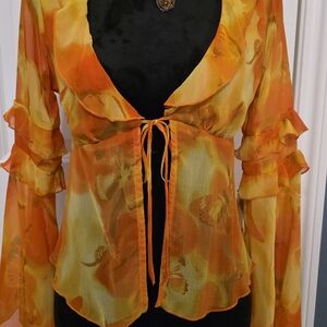 Urban Outfitters Vibrant Orange Butterfly Blouse